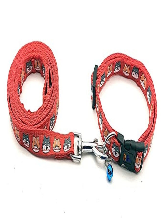 Pups&Pets Pet Printed 15 MM Collar and Leash Set - Adjustable Nylon Collar Included Bell for Small and Medium Dogs, Collar and Leash Set for Puppies, Dog & Cat (Red, Pattern-2) - Image 1